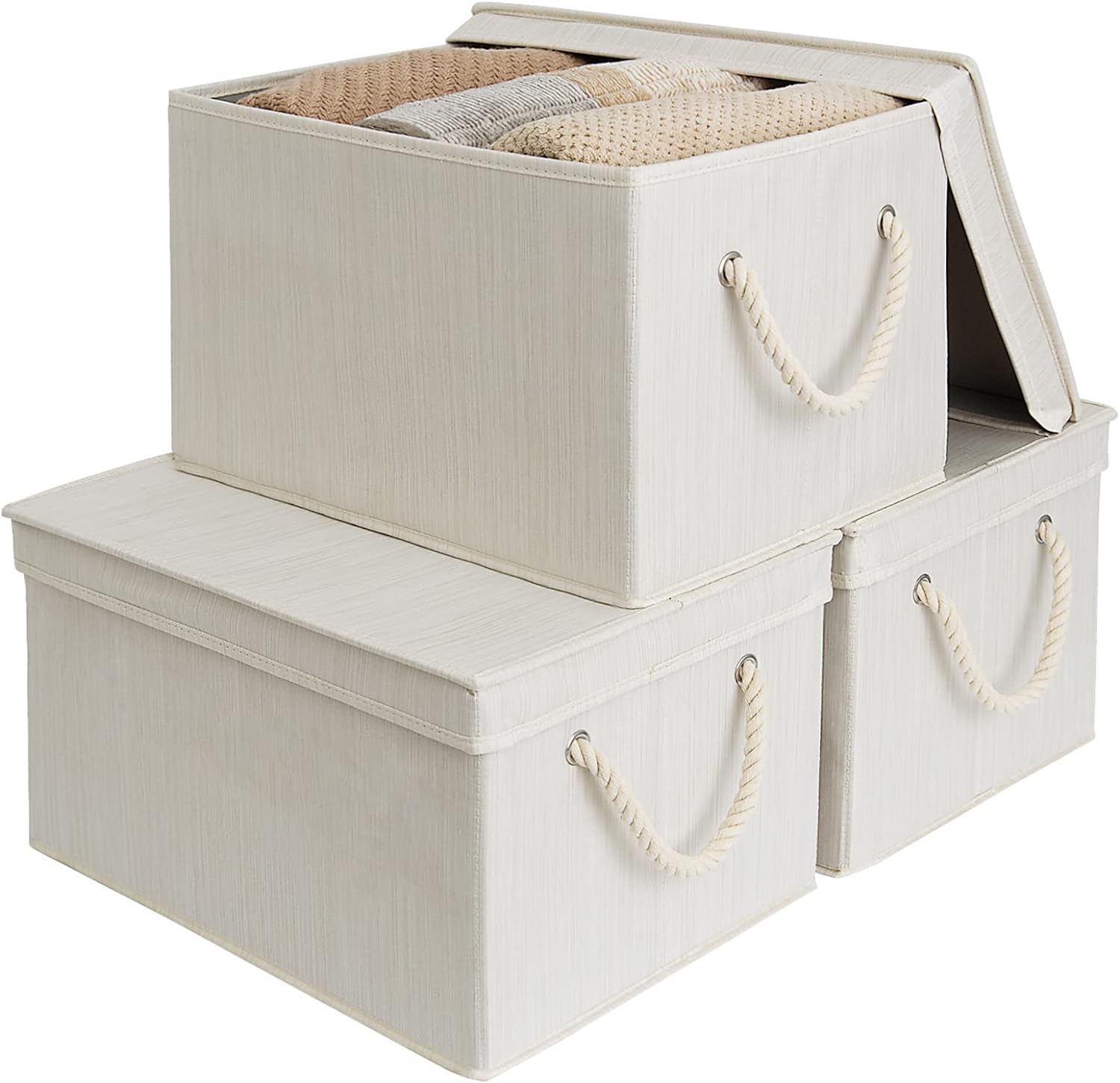 Grey Storage Bin — Ivory and White