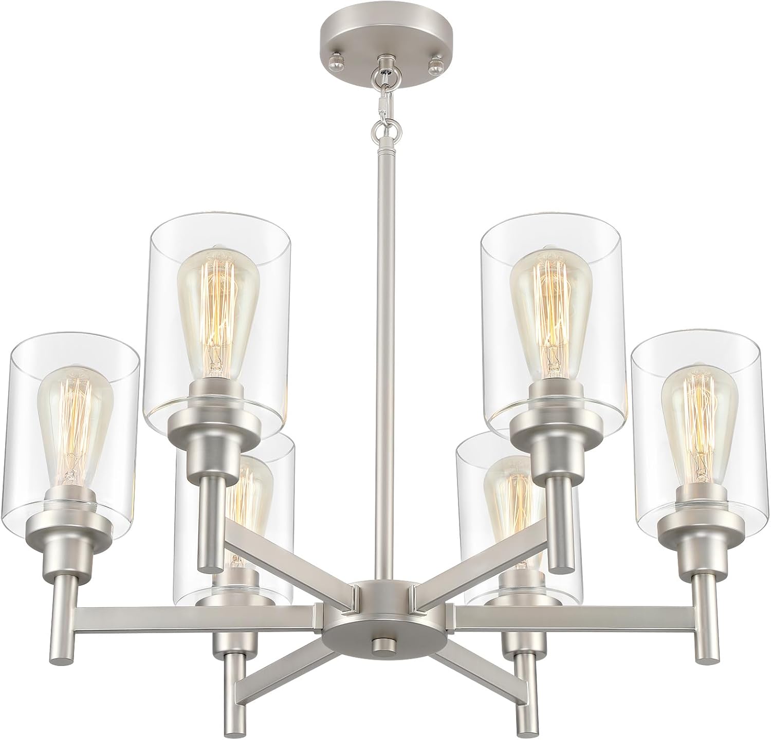 Farmhouse Black Chandelier — 34" — Brushed Nickel