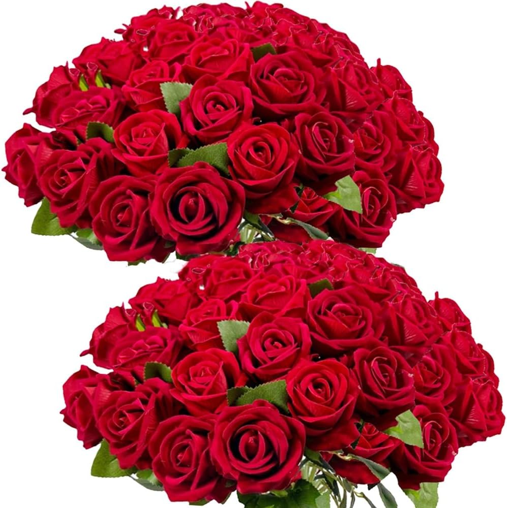 Velvet Luxe Black Artificial Plant — Red 50pcs