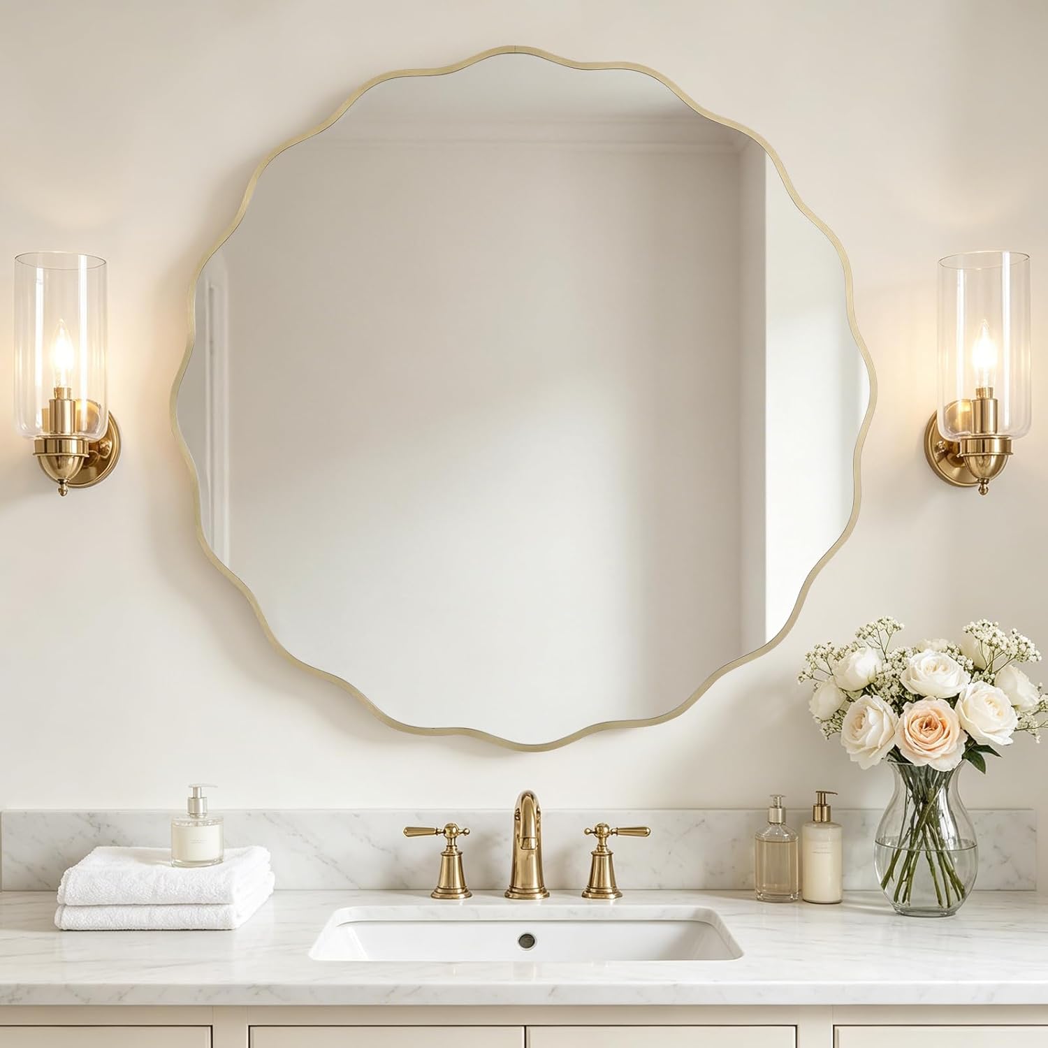 Luxe Black Round Mirror — 24" — Gold
