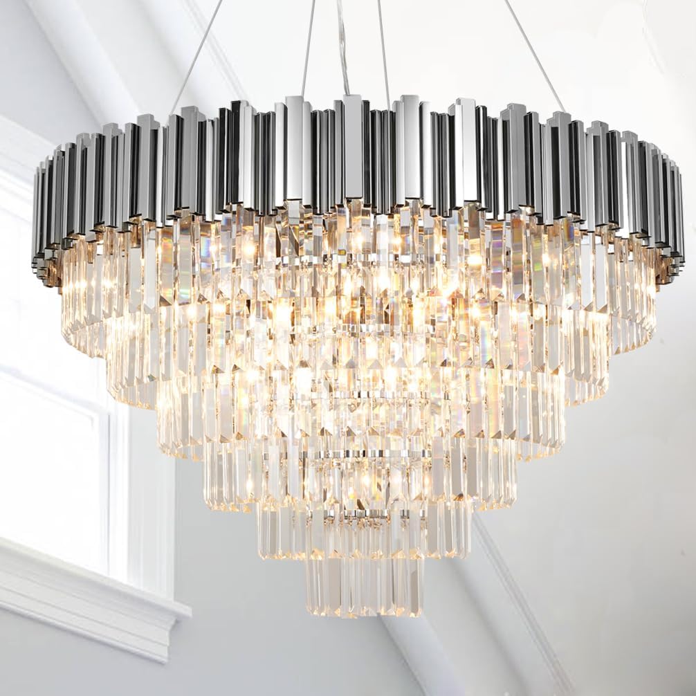 Round Luxe Gold Chandelier — 6-Light — Chrome 35.4"