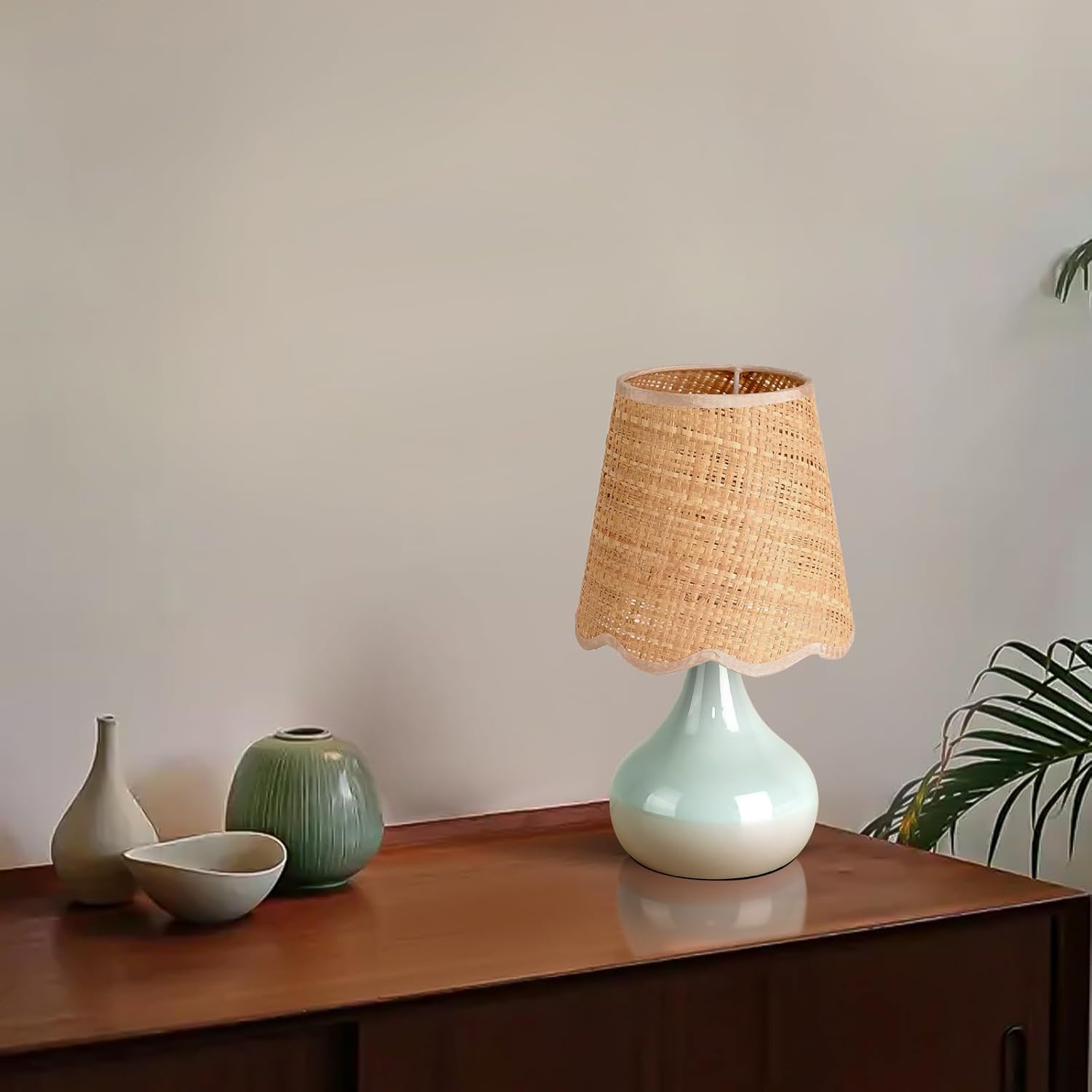 Boho Beige Table Lamp — Light Blue