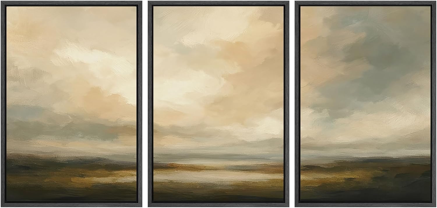 Framed Modern Fabric Wall Art — 24" — 24"x36"x3 Panels Black