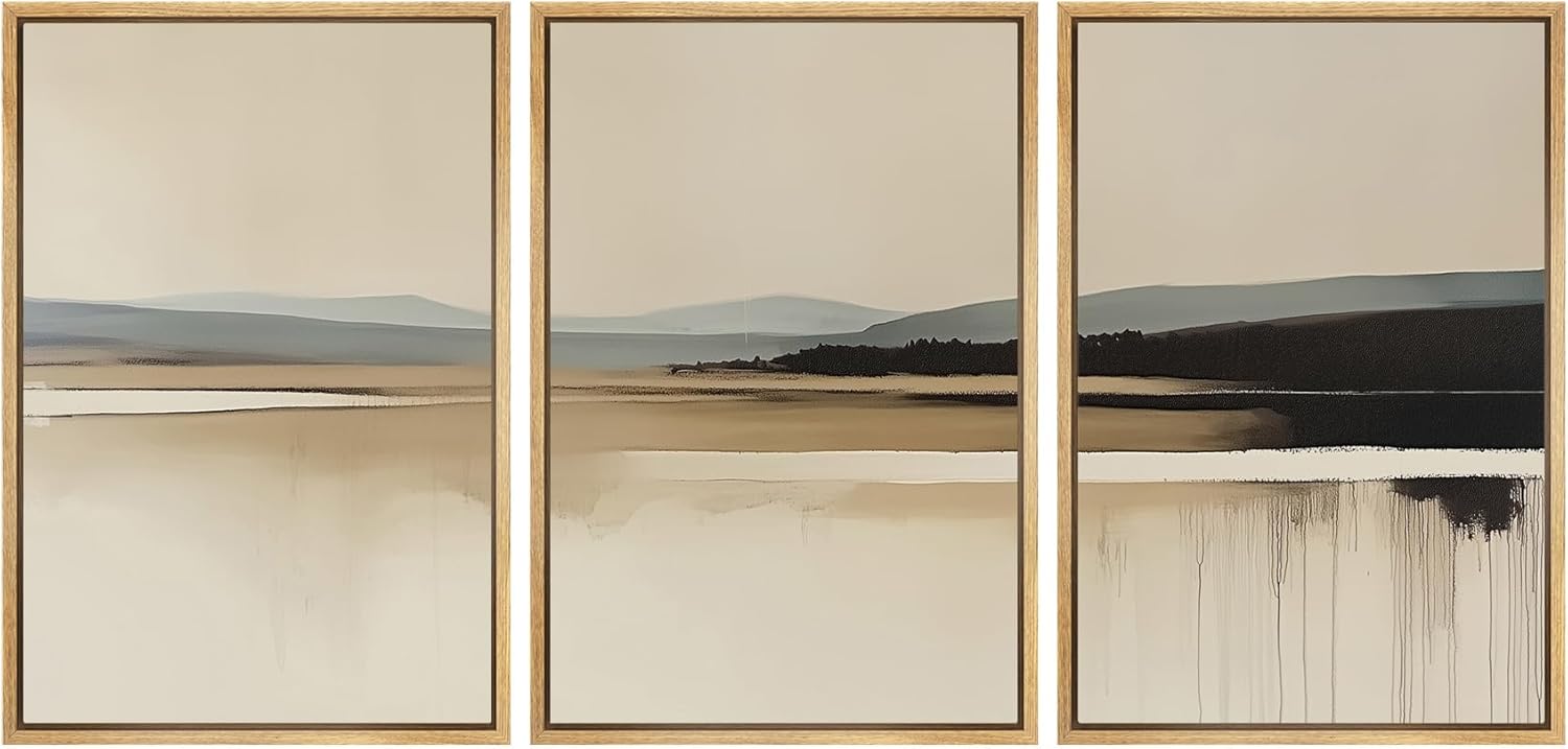 Framed Modern Fabric Wall Art — 24" — 16"x24"x3 Panels Natural