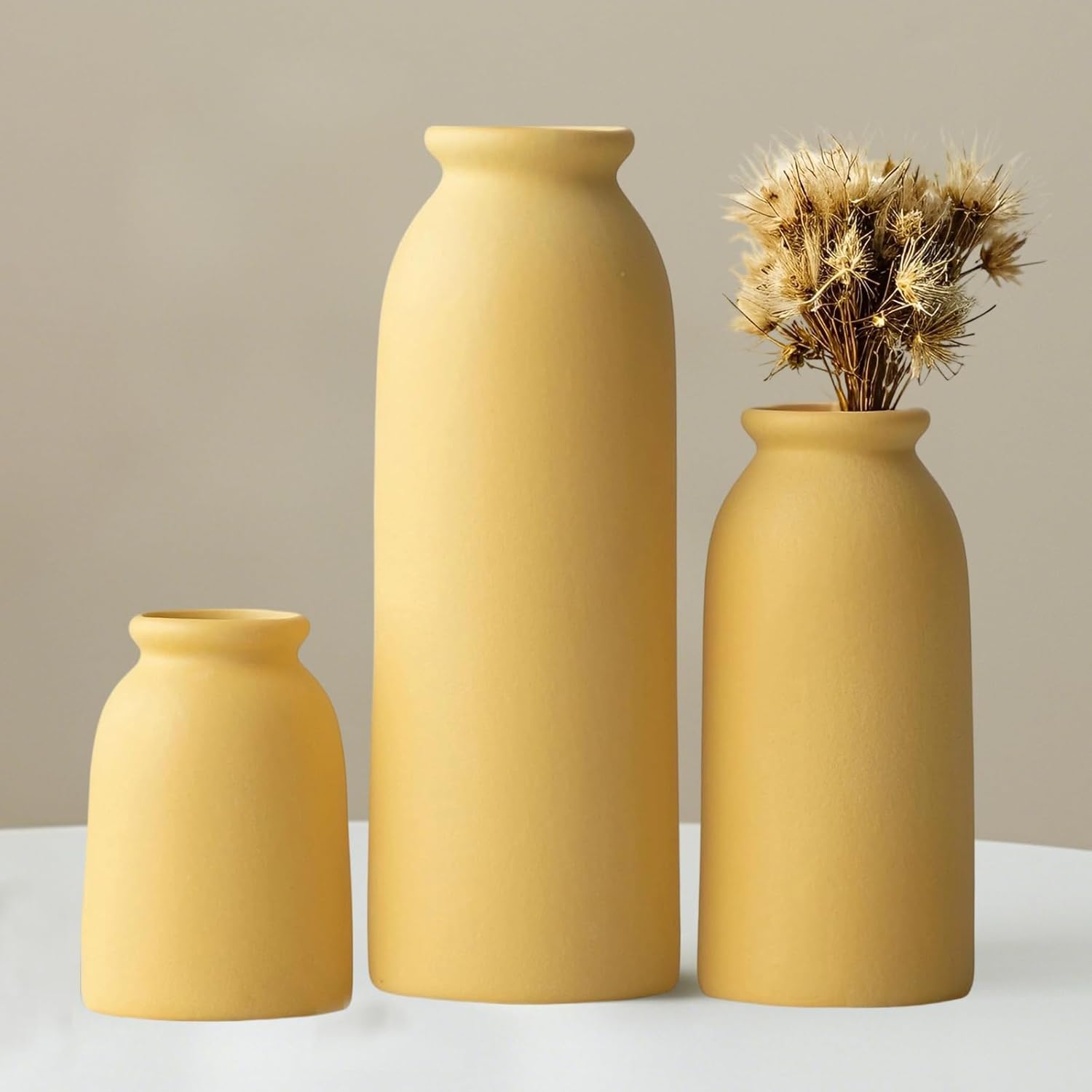Boho Beige Flower Vase — Yellow
