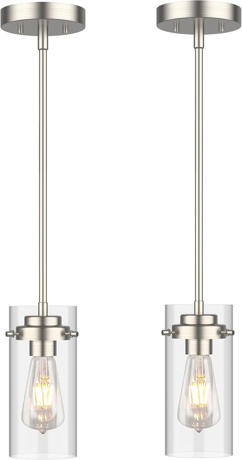 Adjustable Farmhouse Black Pendant Light — Brushed Nickel - 2 Pack