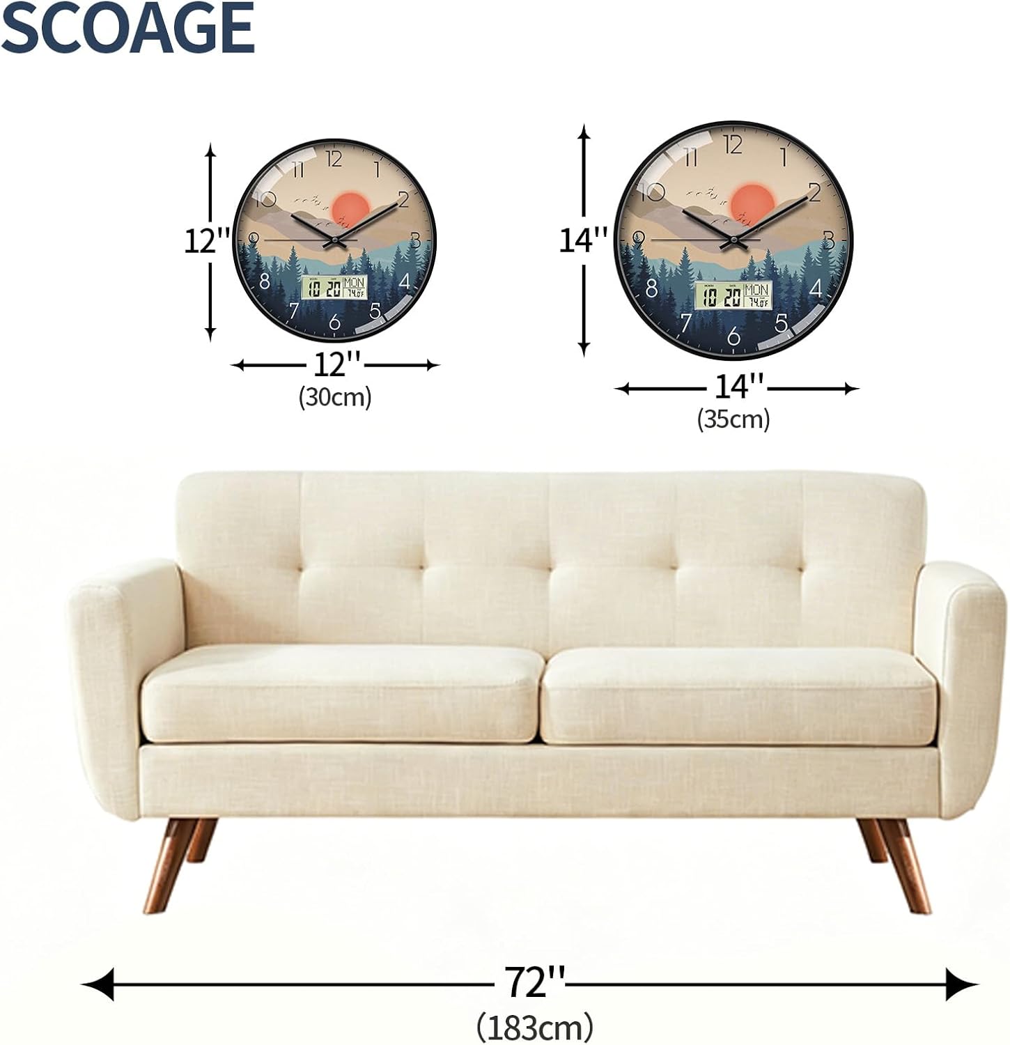 Battery Operated Farmhouse Beige Wall Clock — 12" - View 2