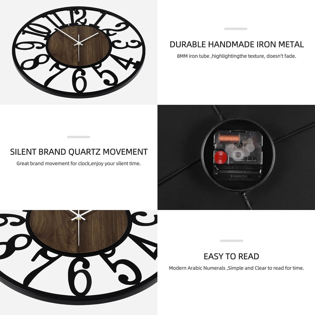 Battery Operated Farmhouse Black Wall Clock — 24" - View 4