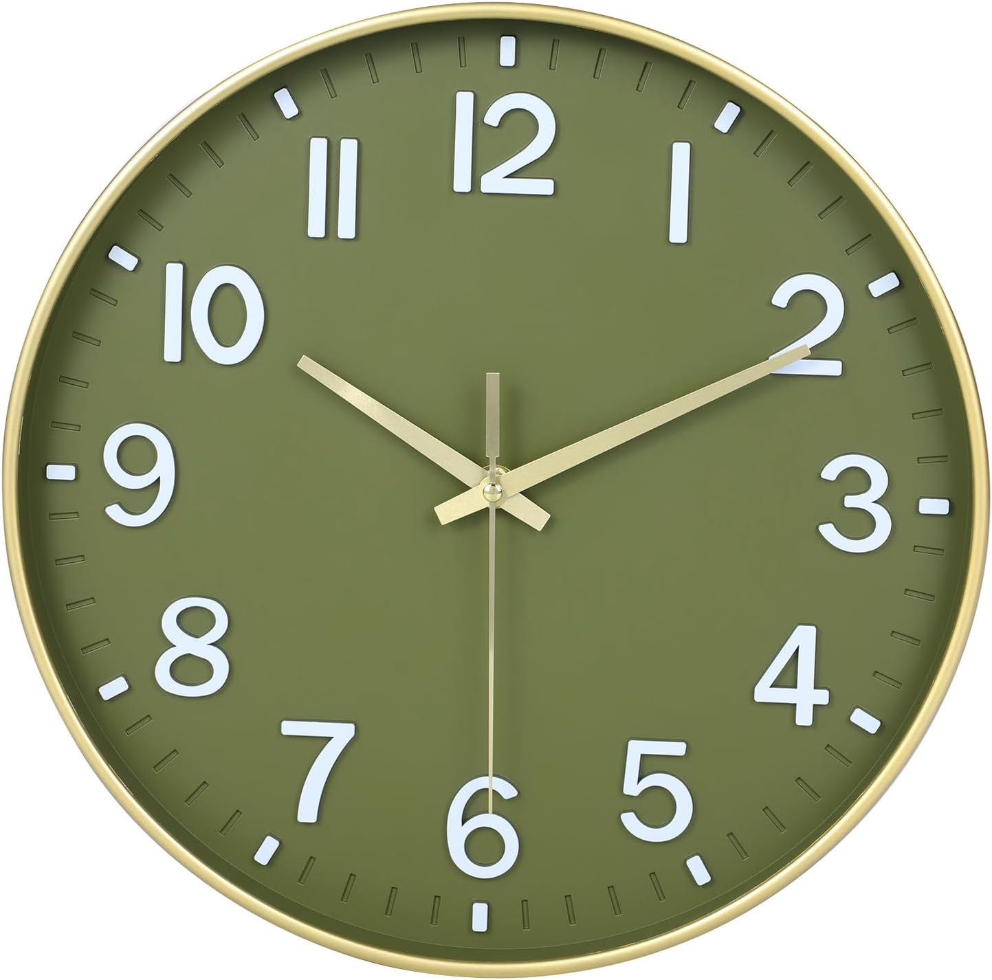 Battery Operated Luxe Black Wall Clock — 8" — Green Gold