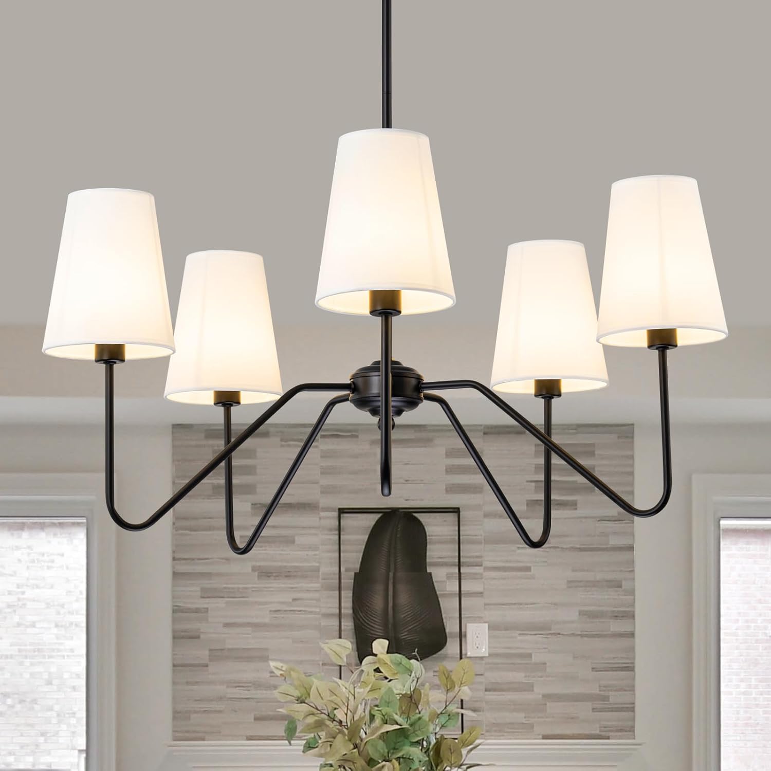 Adjustable Modern Black Chandelier — 5-Light — white black - 5 light