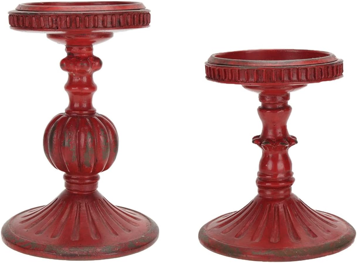 Vintage Mid-Century Blue Pillar Candle — Set of 2 — Red