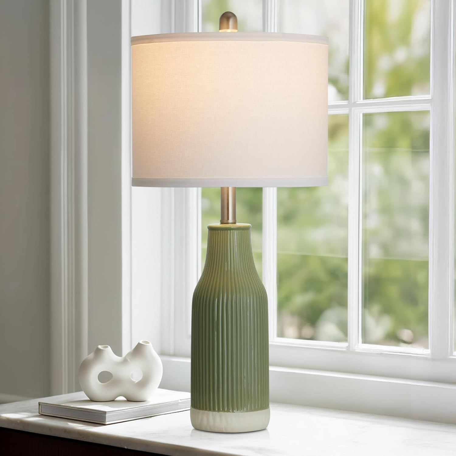 Modern Beige Bedside Lamp — 24" — Sage Green - 24.5"H - 1 Pack