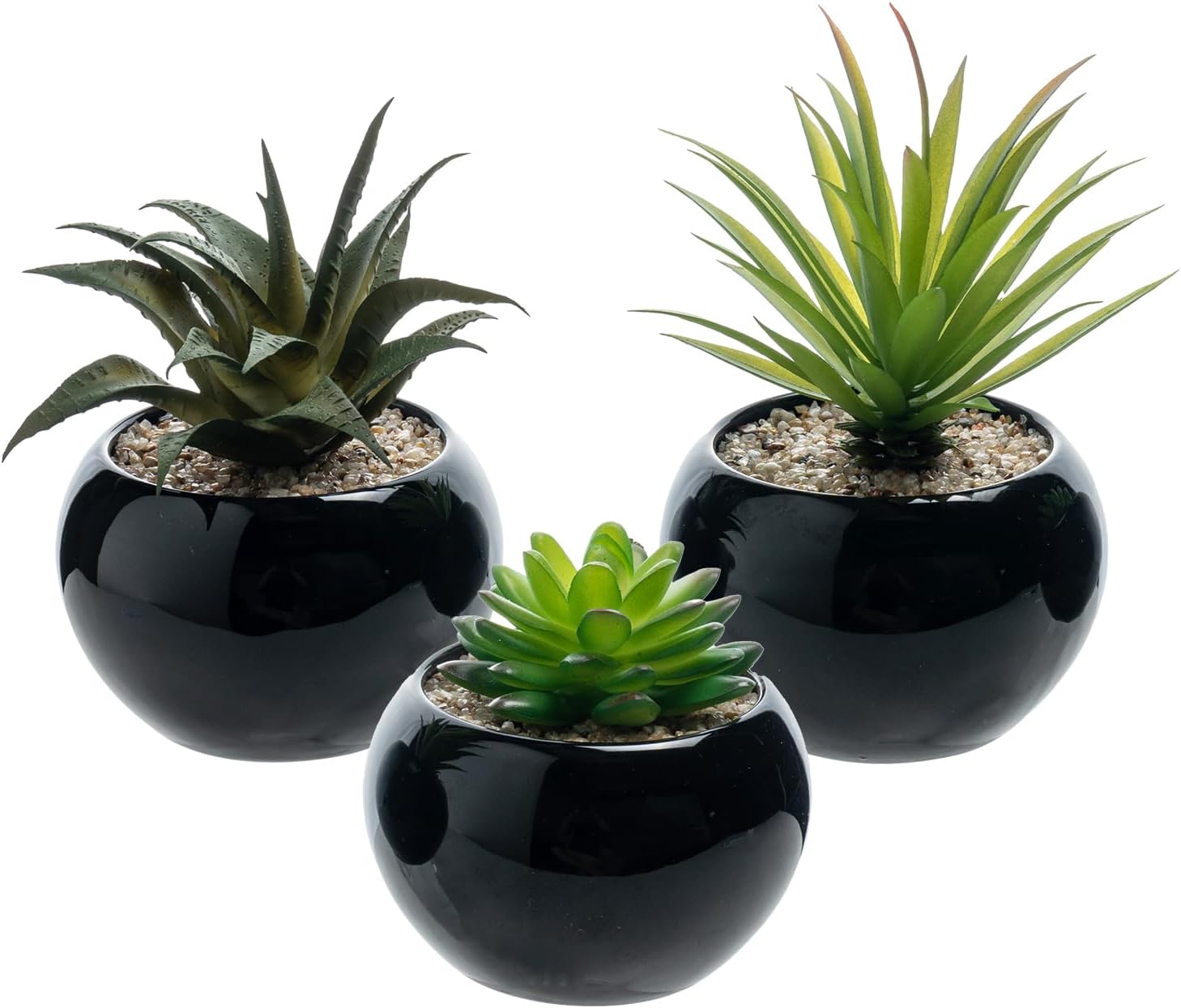 Round Modern Black Artificial Plant — 7" — Black