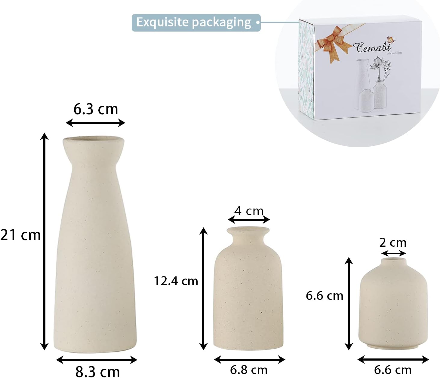 Boho Beige Flower Vase - View 3