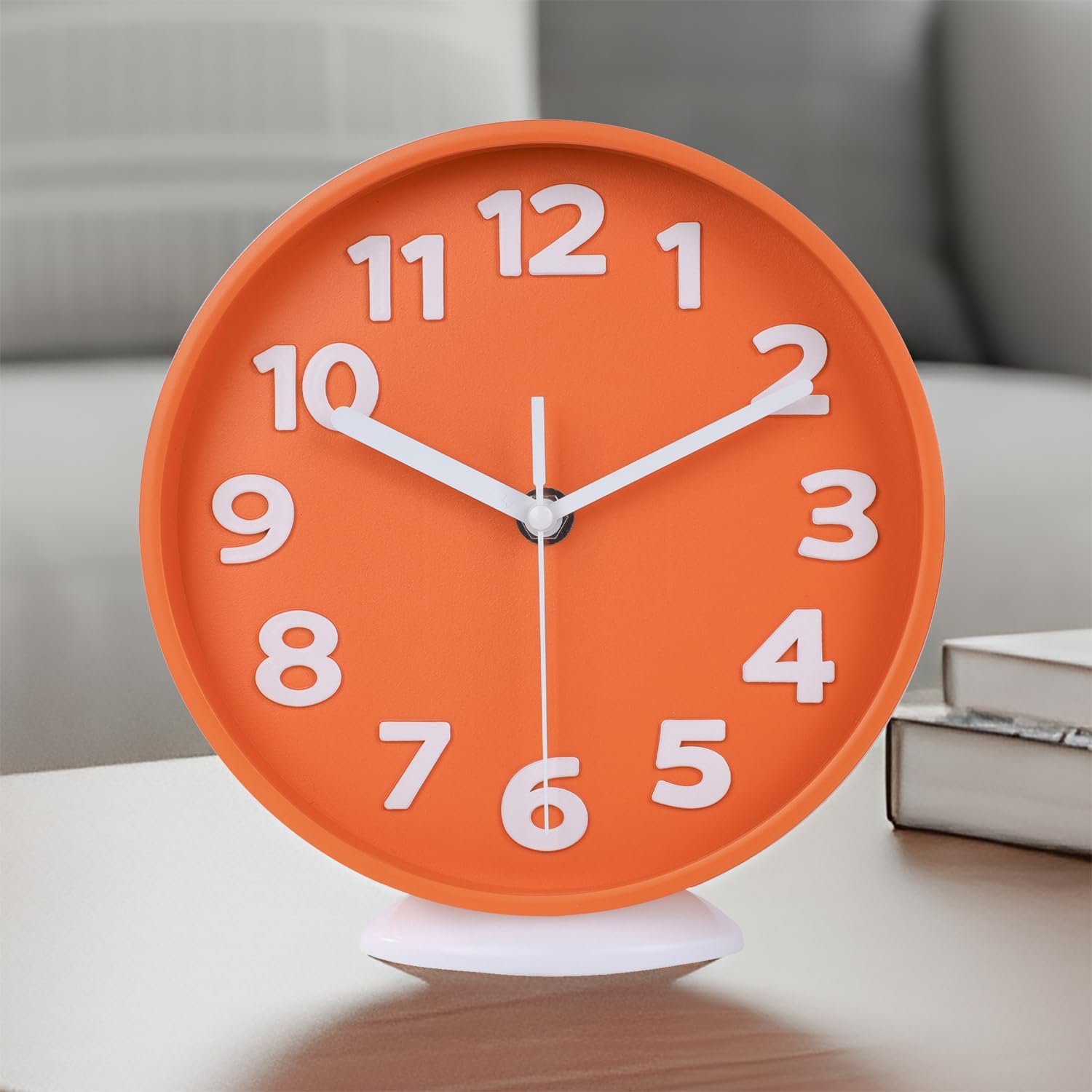 Battery Operated Modern Black Wall Clock — 12" — 8 Inch Orange
