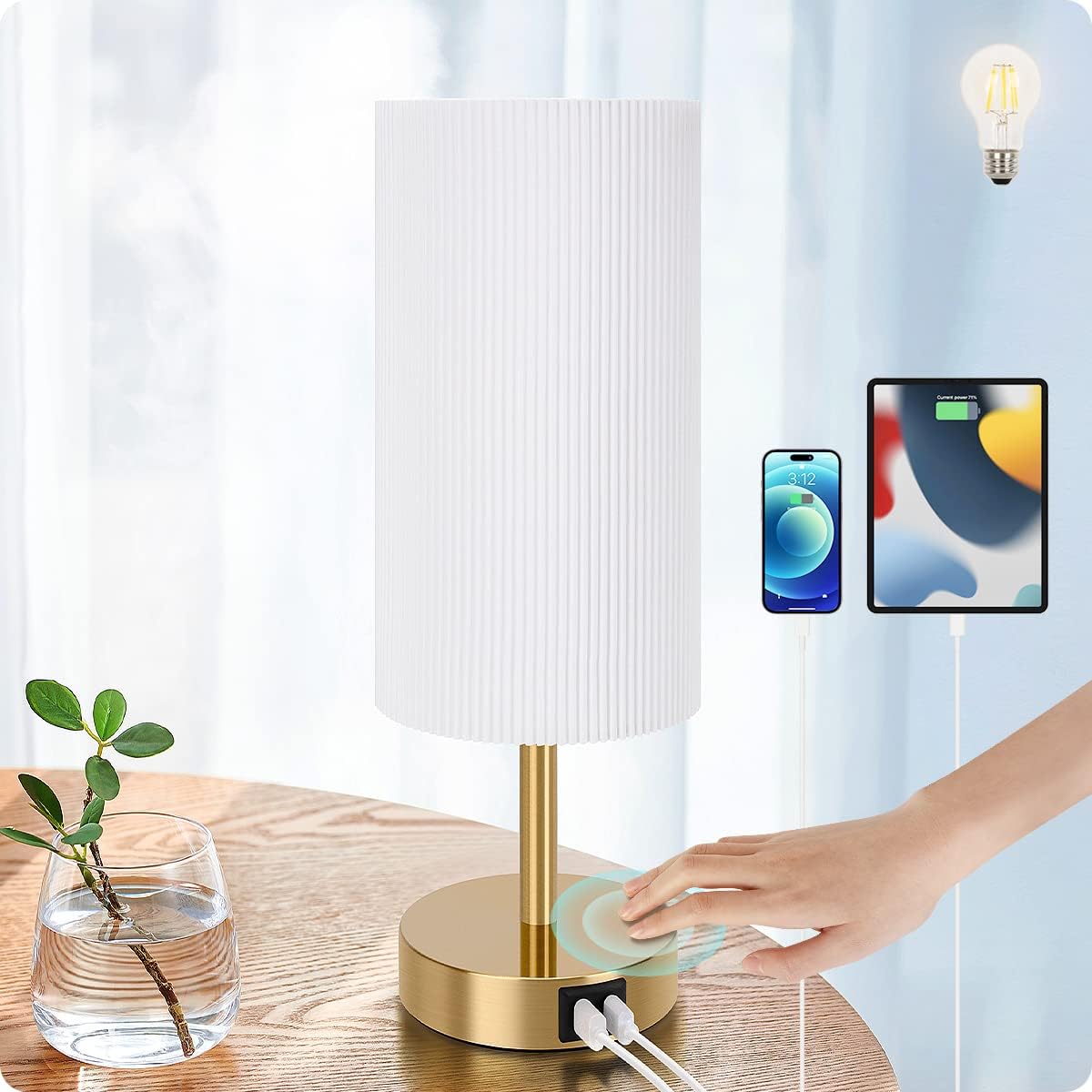 Dimmable Black Nightstand Lamp — Pleated