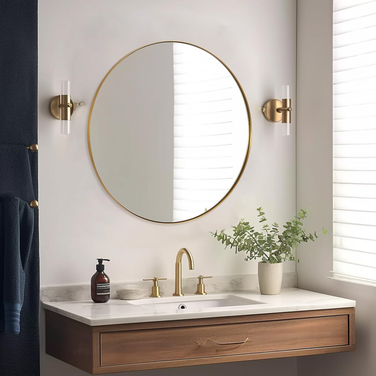 Luxe Black Round Mirror — 1" — Gold