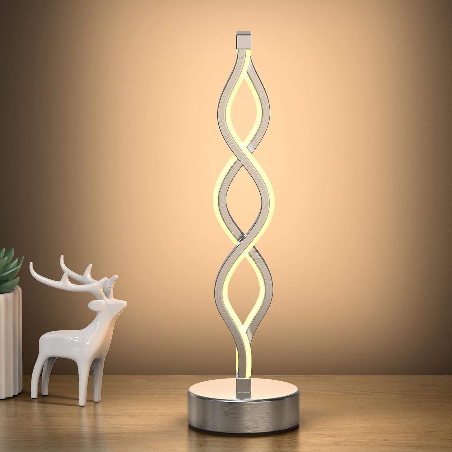 Dimmable Black Bedside Lamp — 8" — Silver