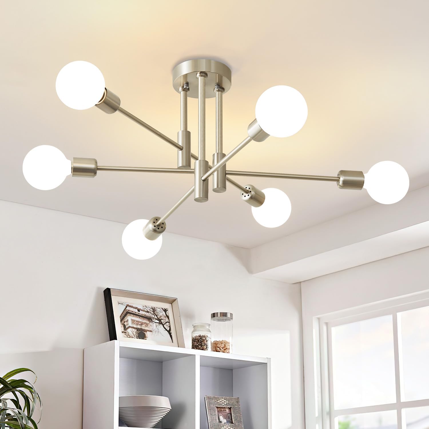 Luxe Black Chandelier — 6-Light — Brushed Nickel