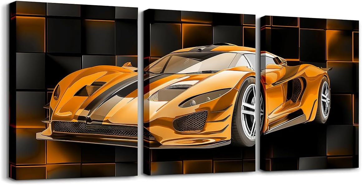 Modern Black Canvas Wall Art — 12" — Light Orange