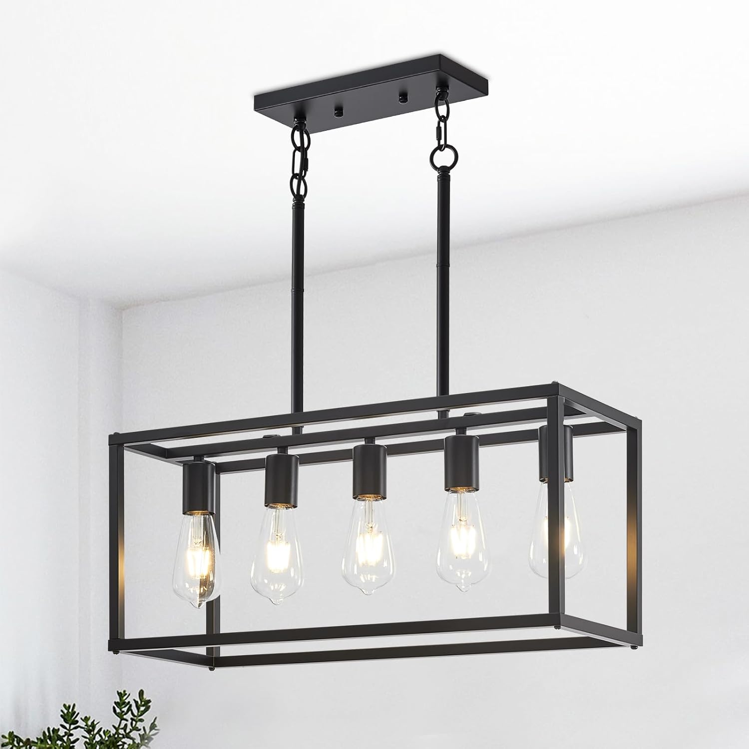 Adjustable Farmhouse Black Chandelier — 4-Light — Black
