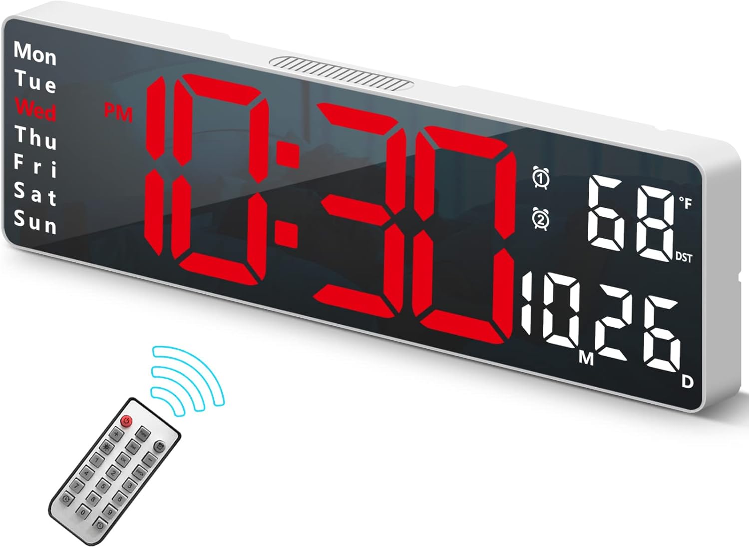 Black Wall Clock — 2" — White Case+red Digit