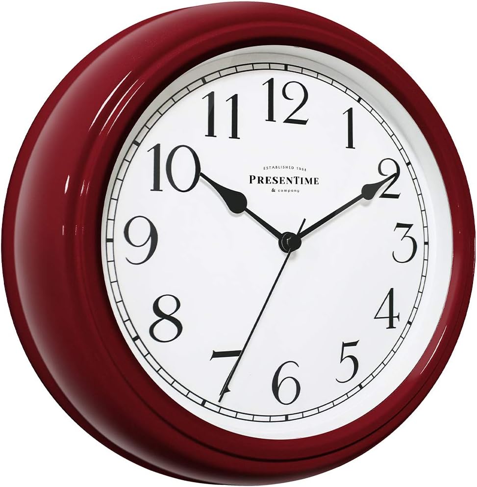 Modern Beige Wall Clock — 10" — Red