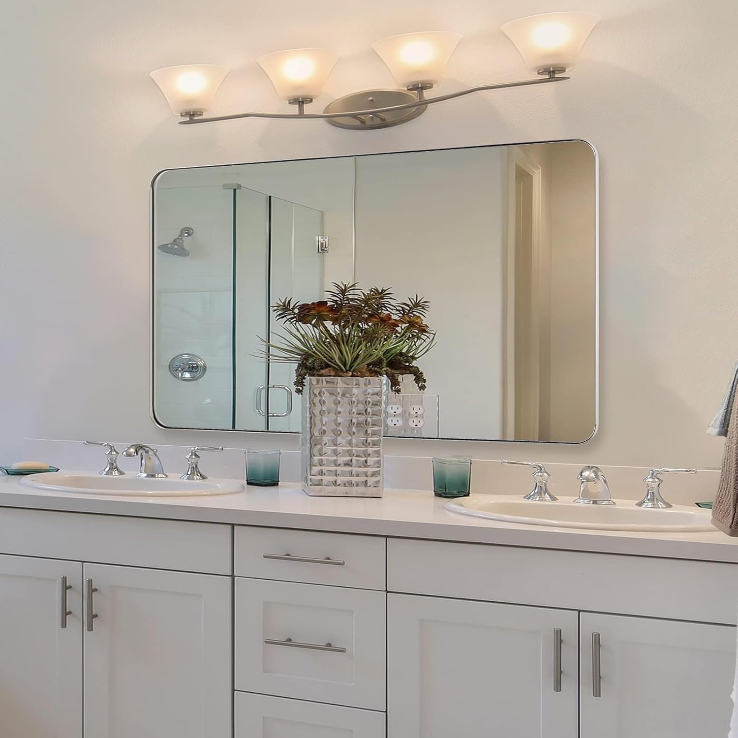 Rectangular Black Wall Mirror — 22" — Chrome