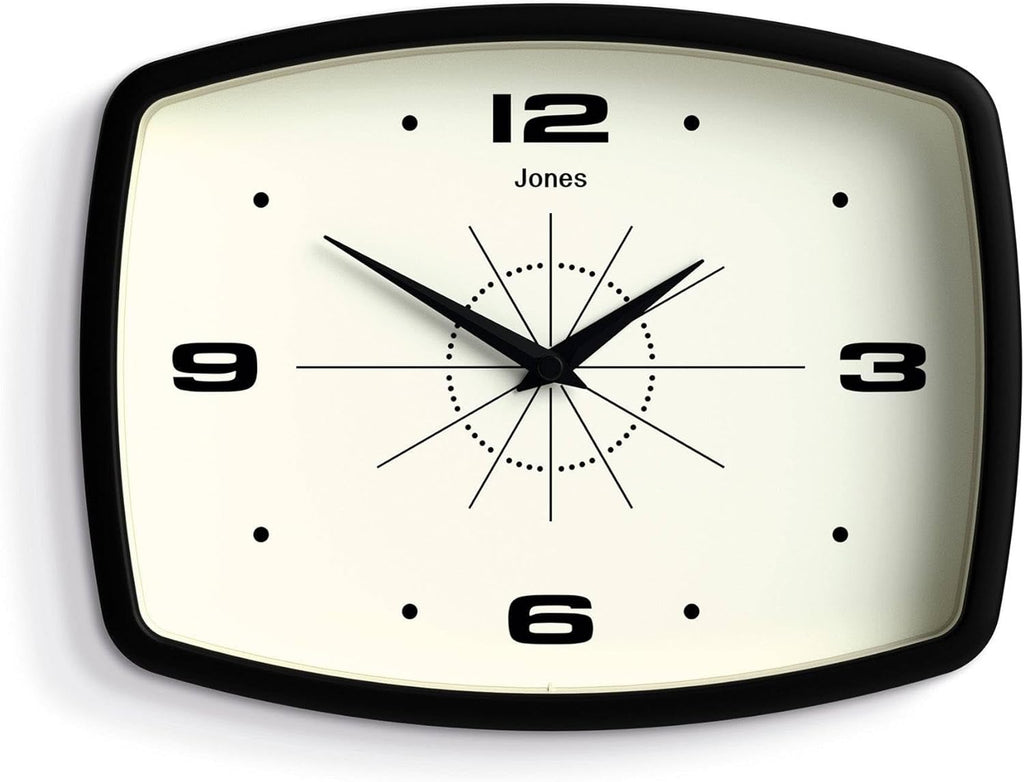 Rectangular Mid-Century Black Wall Clock — 10" — Black