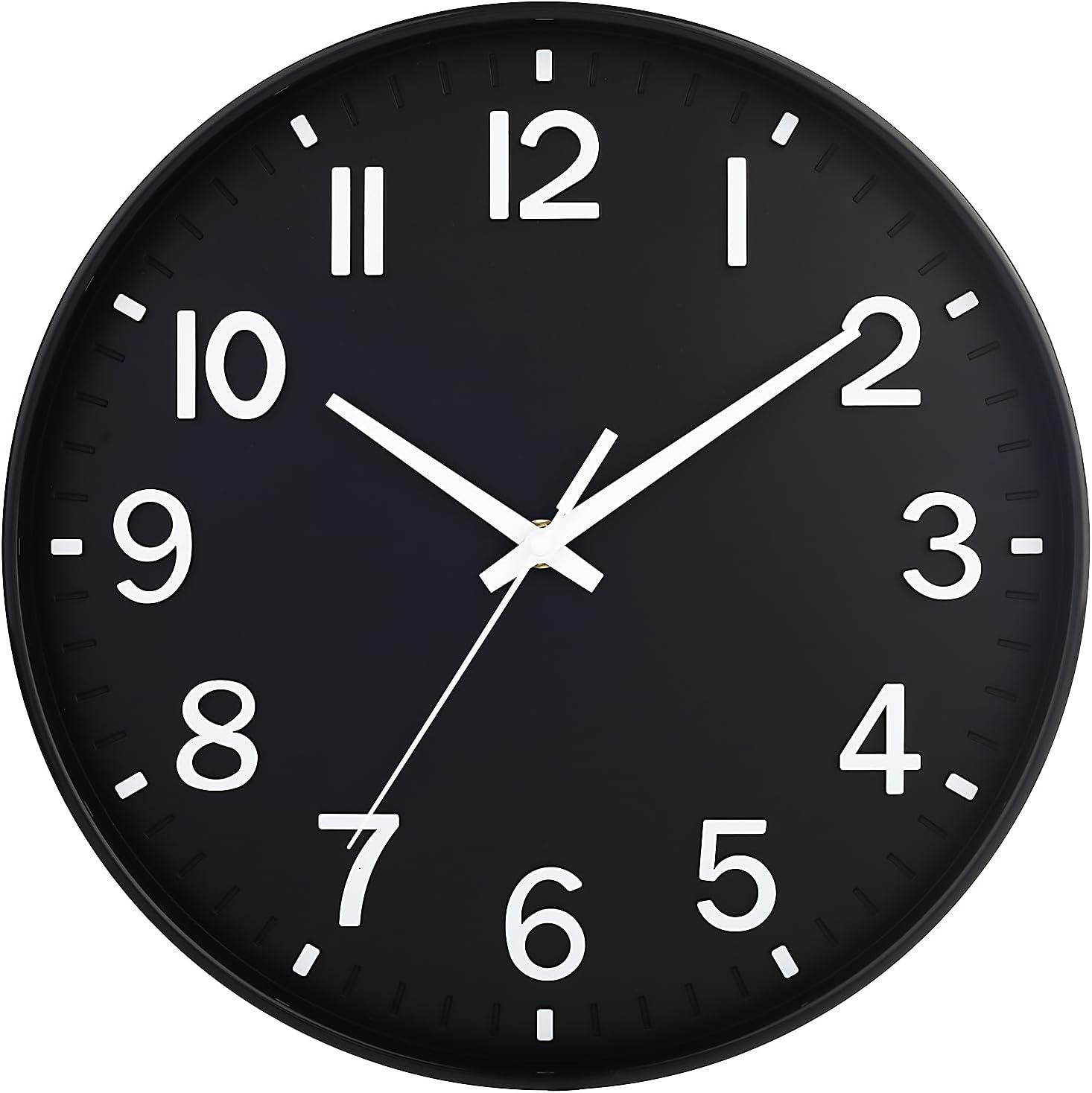 Battery Operated Modern Black Wall Clock — 12" — Jet Black