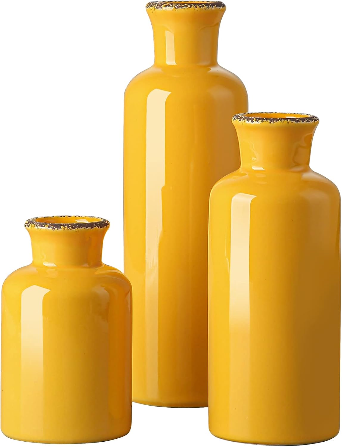Farmhouse Blue Flower Vase — Set of 3 — Yellow