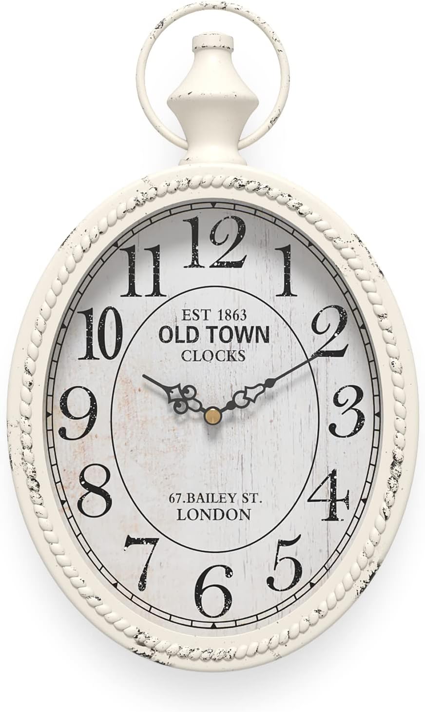 Battery Operated Farmhouse Black Wall Clock — 11.2" — White