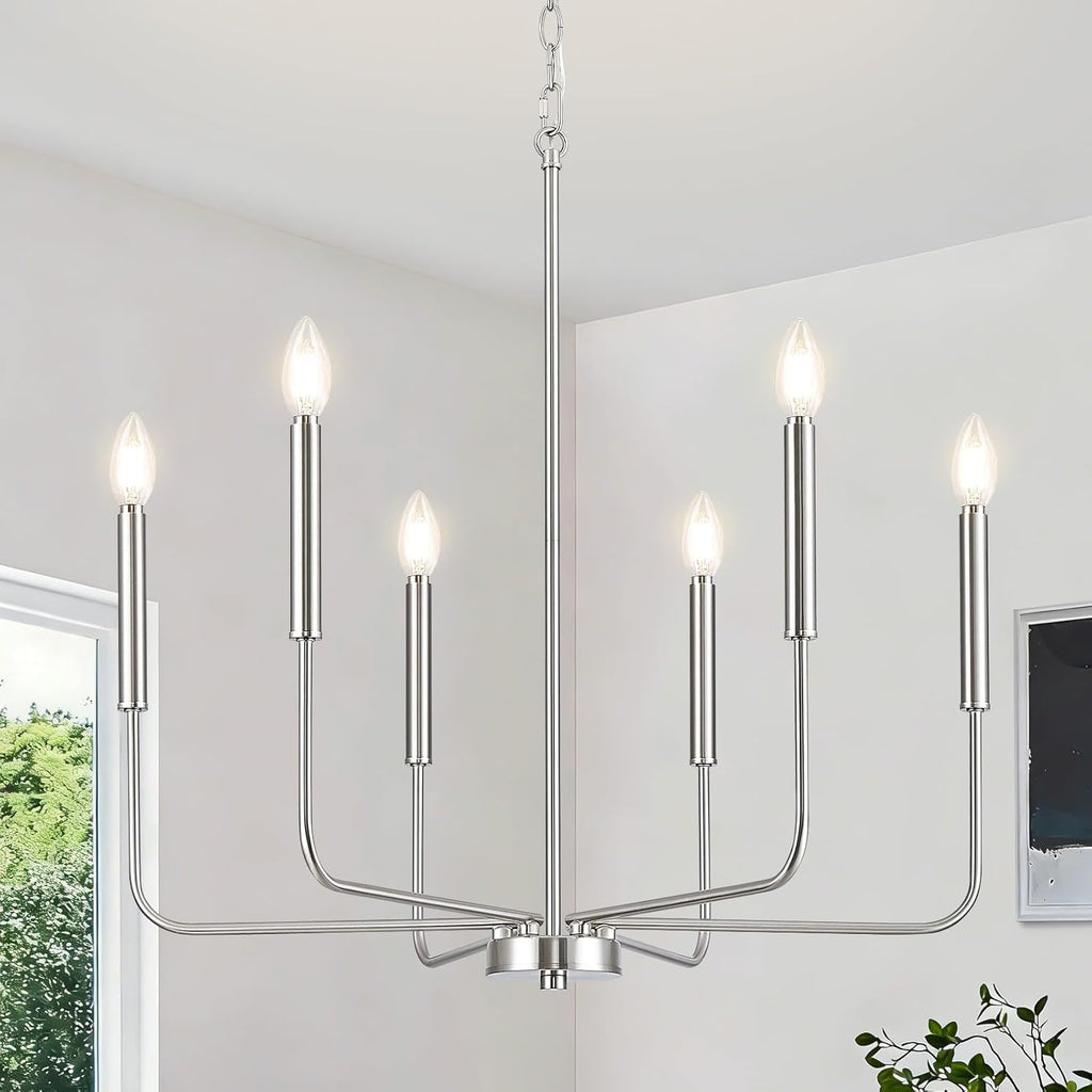 Farmhouse Black Chandelier — 6-Light — Brushed Nickel