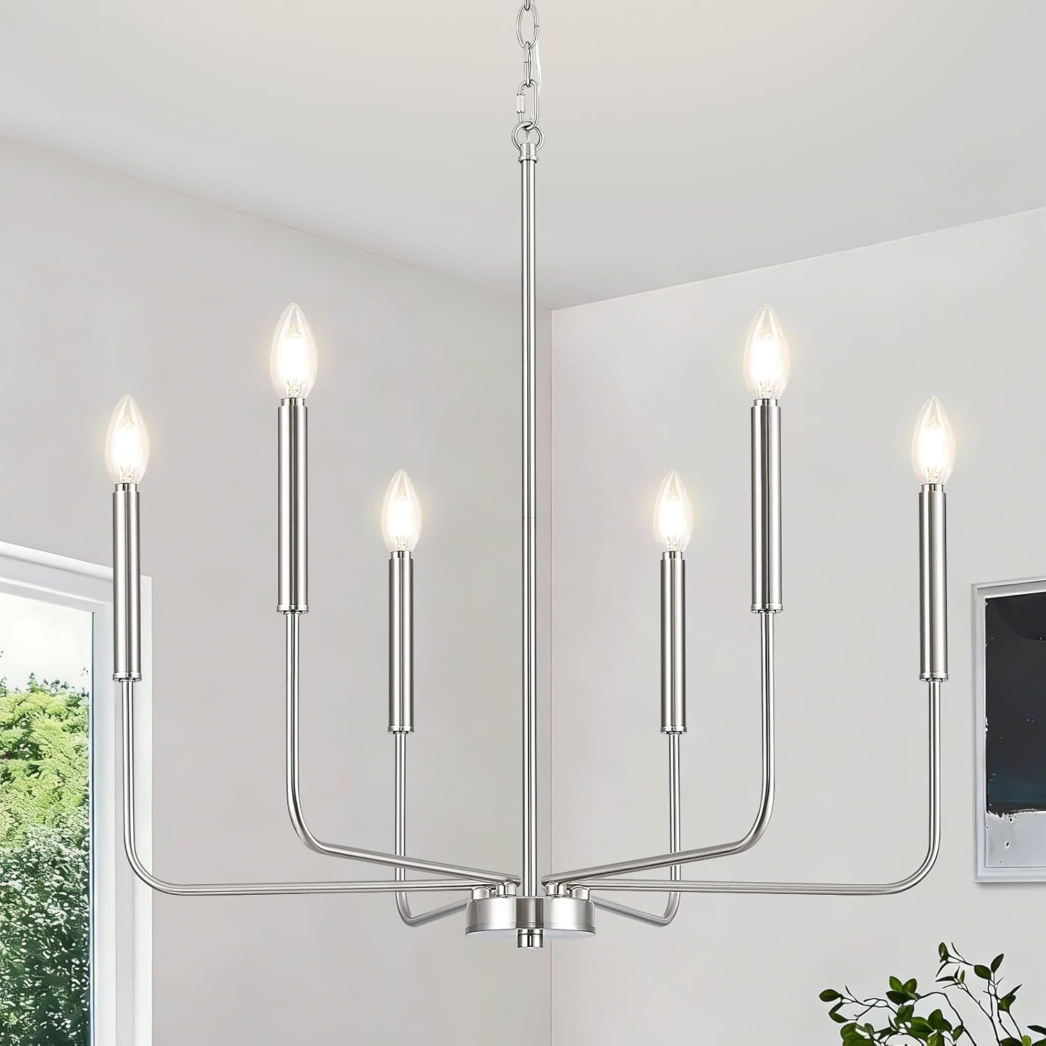 Farmhouse Black Chandelier — 6-Light — Brushed Nickel