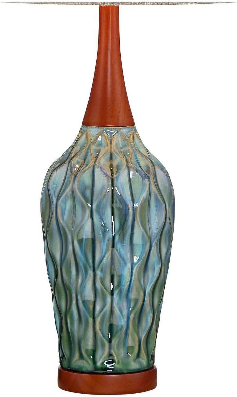 Linen Mid-Century Blue Table Lamp — 30" - View 5