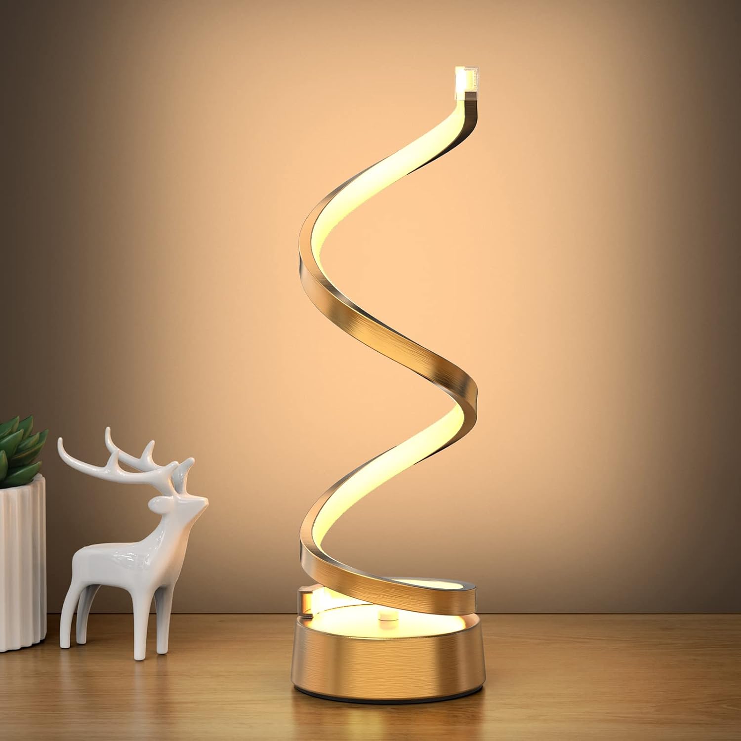 Dimmable Modern Black Bedside Lamp — 8" — Gold