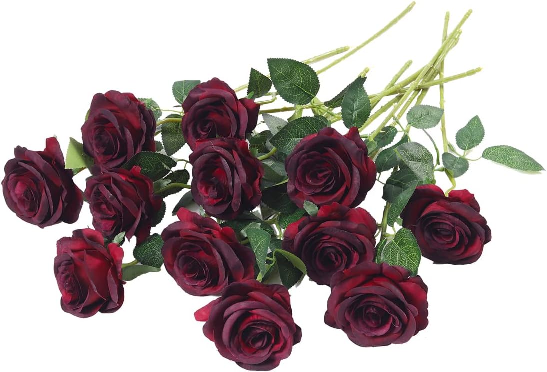 Black Artificial Flowers — Wine Red