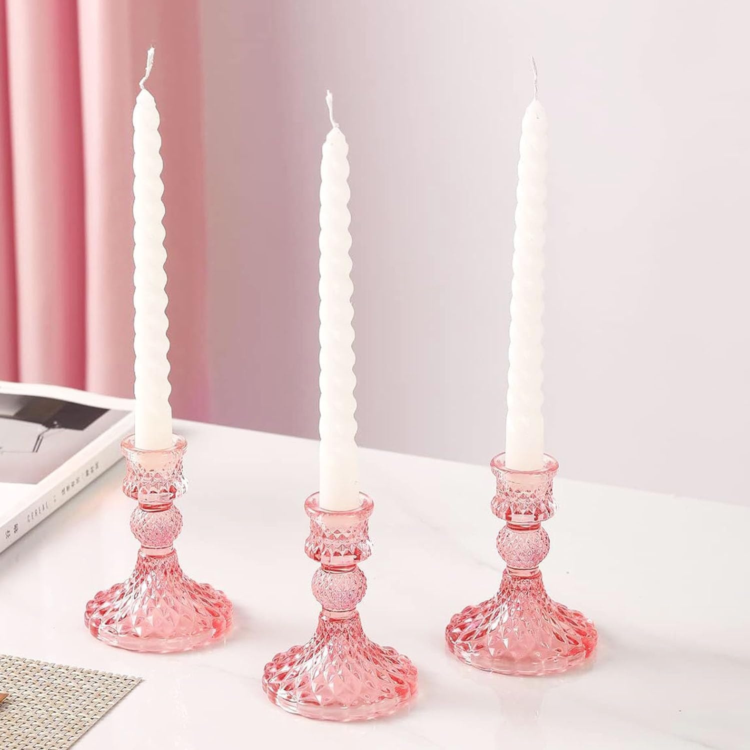 Green Pillar Candle — Pink