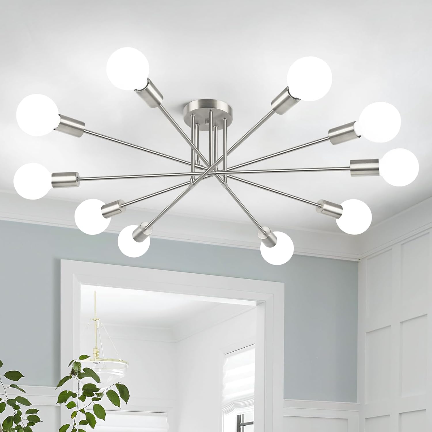 Modern Black Chandelier — 6-Light — Brushed Nickel