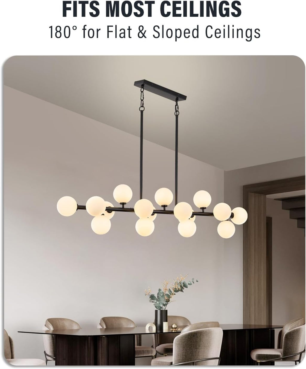 Mid-Century Black Chandelier — 16-Light - View 6