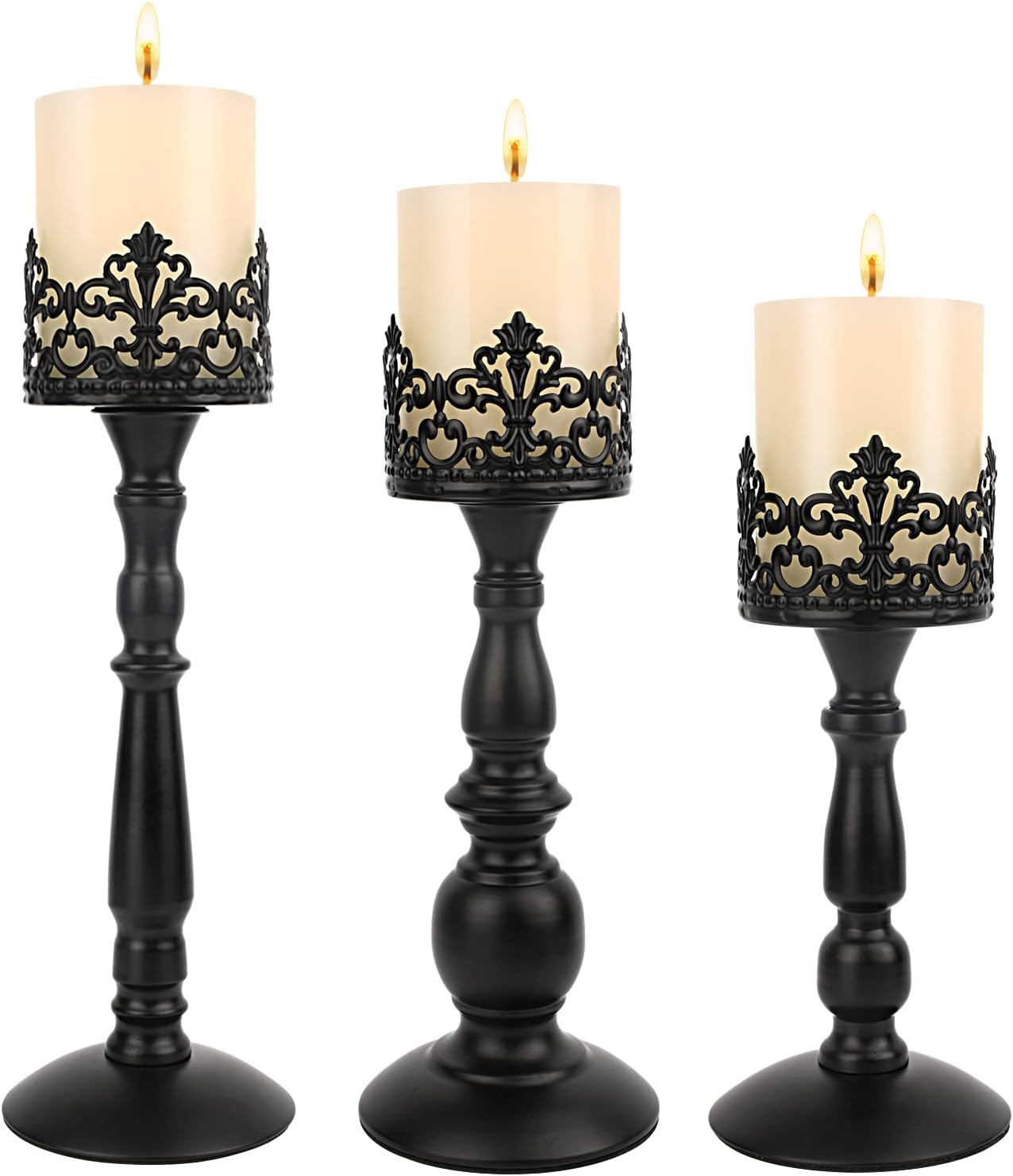 Vintage Luxe Black Pillar Candle — Set of 3 — Black