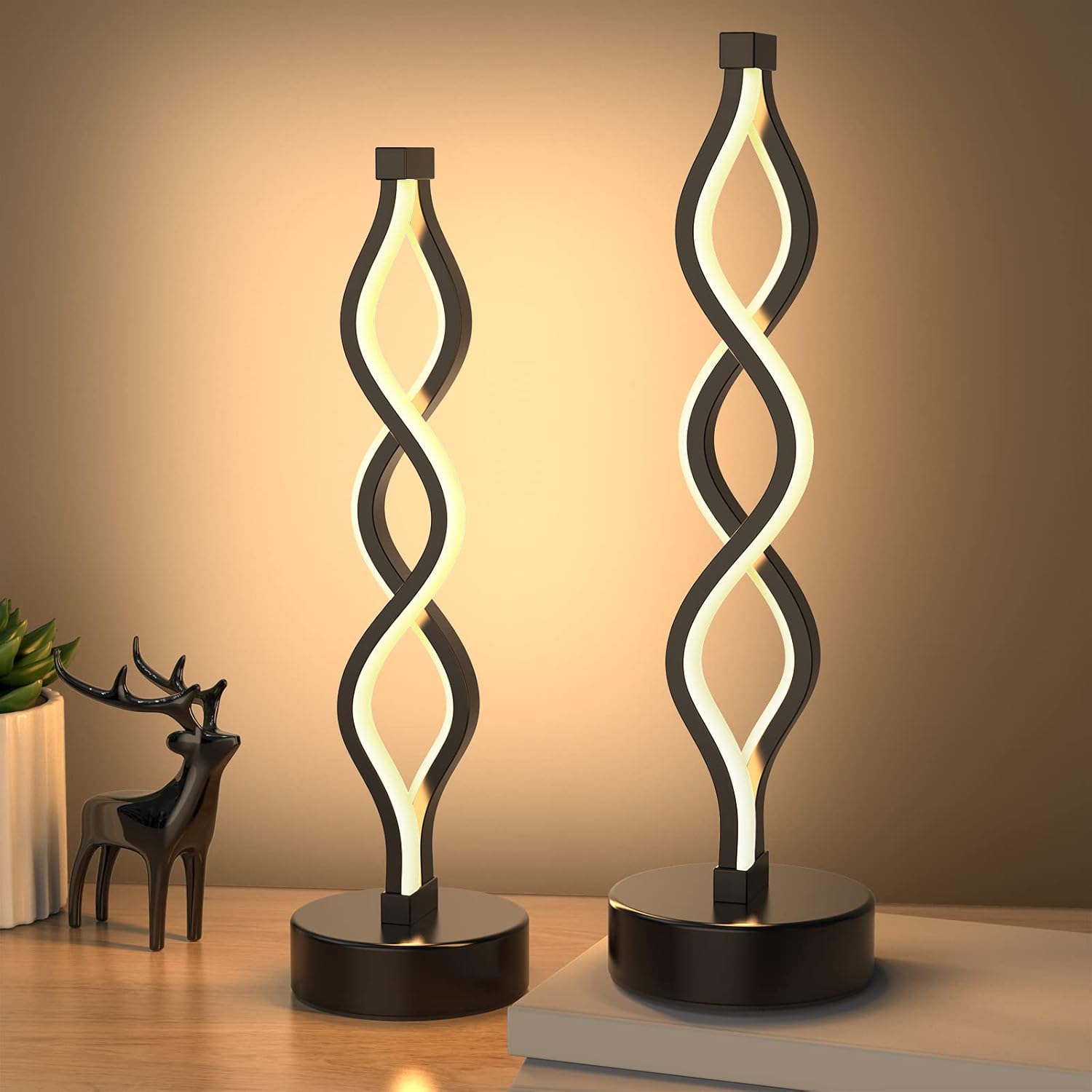 Dimmable Black Bedside Lamp — 8" — Black 2 Pack