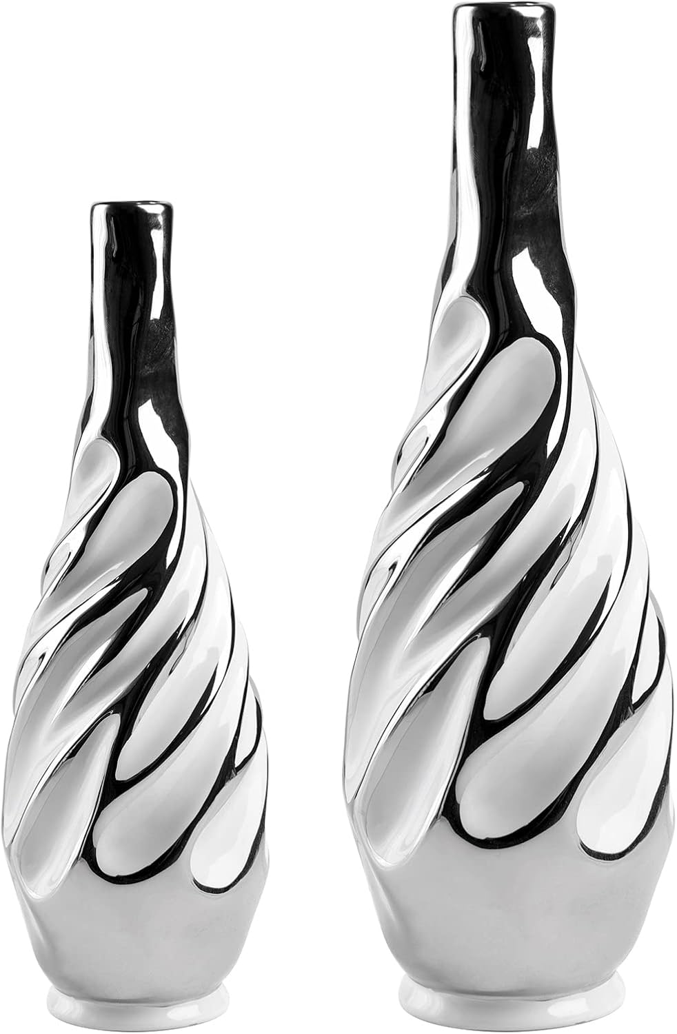 Boho Black Vase Set — Set of 2 — White With Silver