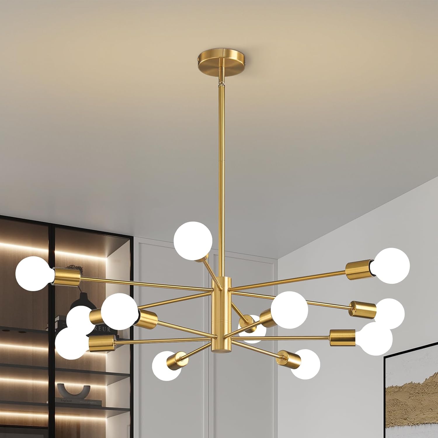 Adjustable Luxe Black Chandelier — 6-Light — Gold
