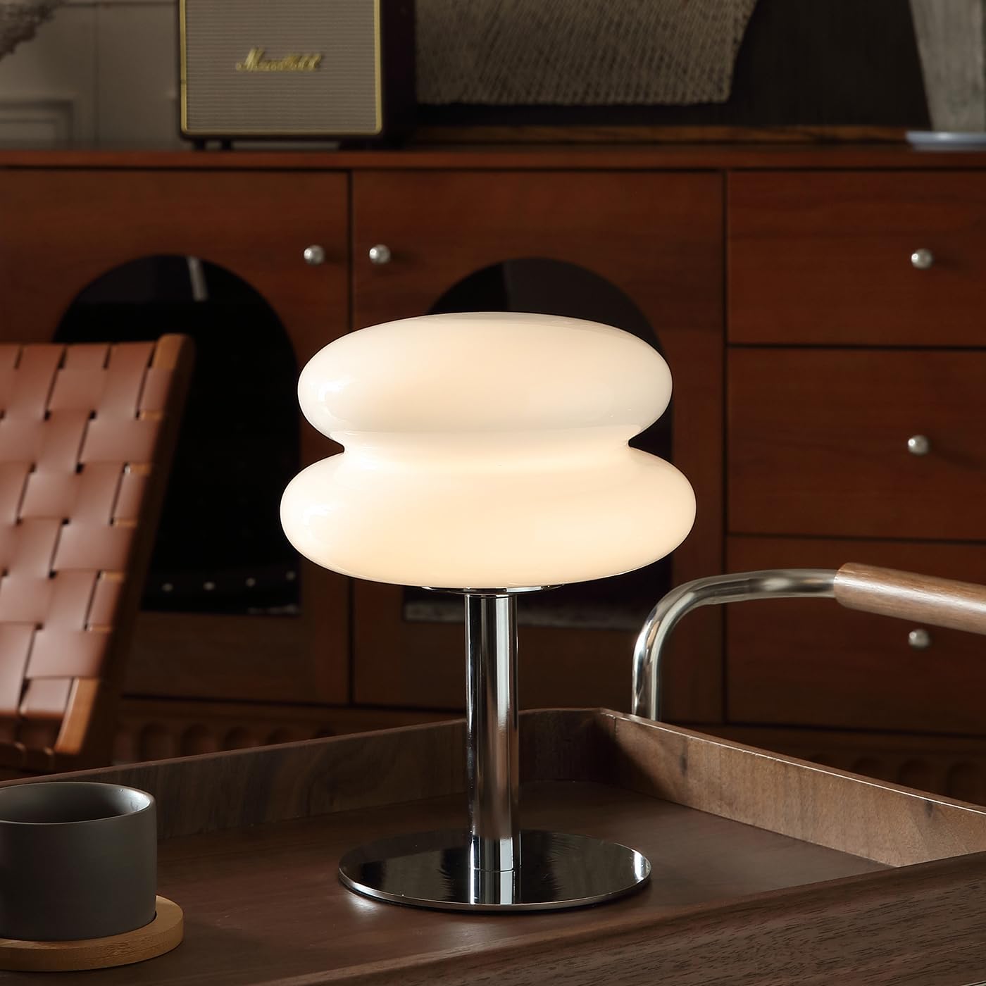 Dimmable Mid-Century Beige Desk Lamp — White