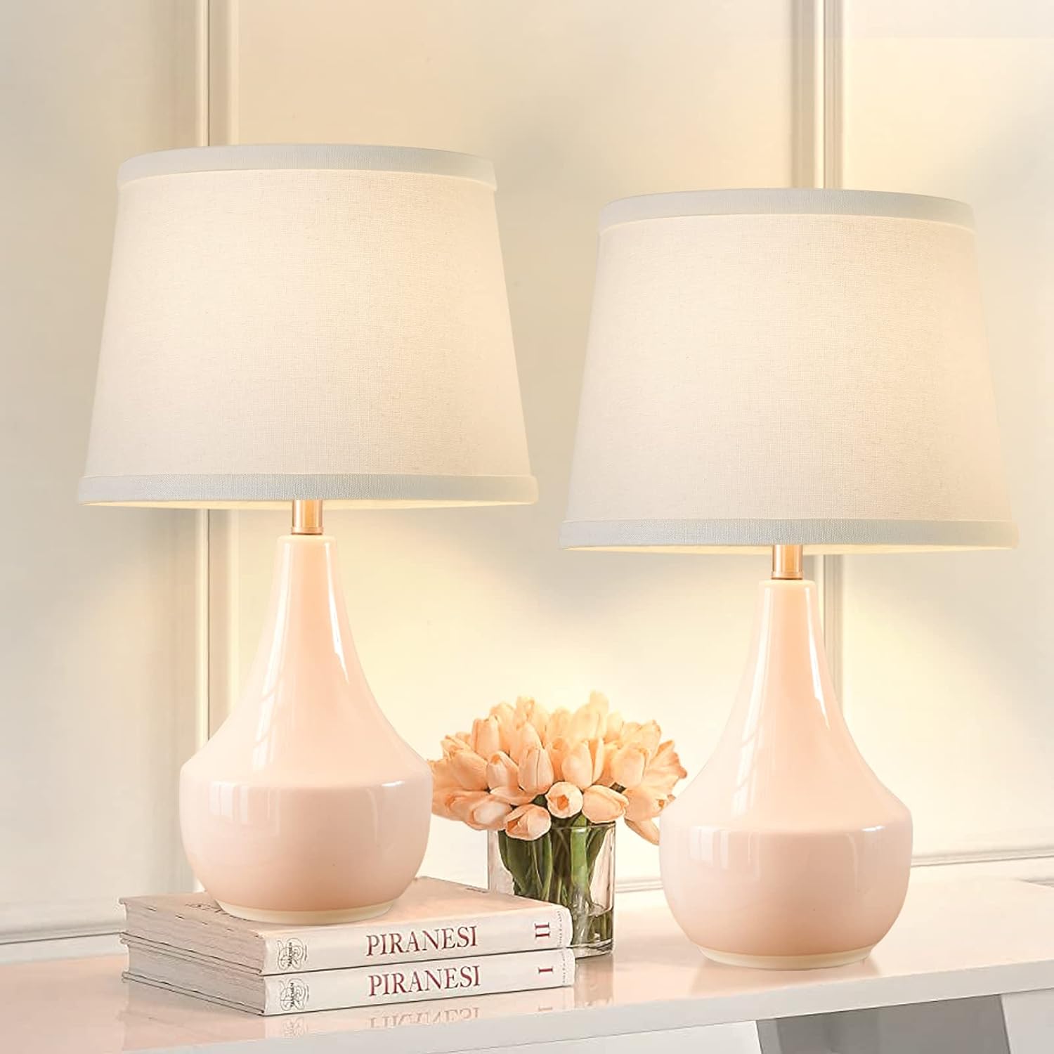 Modern Beige Nightstand Lamp — 18" — 18.63" Pink