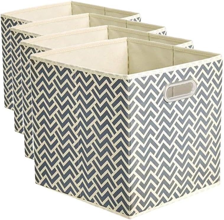 Beige Storage Bin — 10.5" — Chevron Grey
