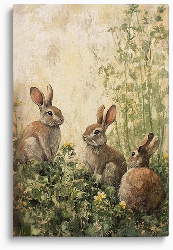 Framed Black Wall Decor — 16" — 01 Green Spring Bunny