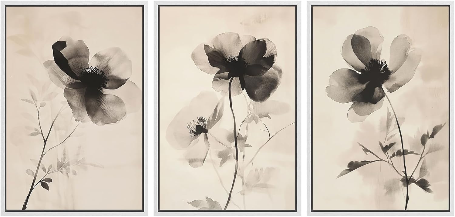 Framed Modern Fabric Wall Art — 24" — 16"x24"x3 Panels White