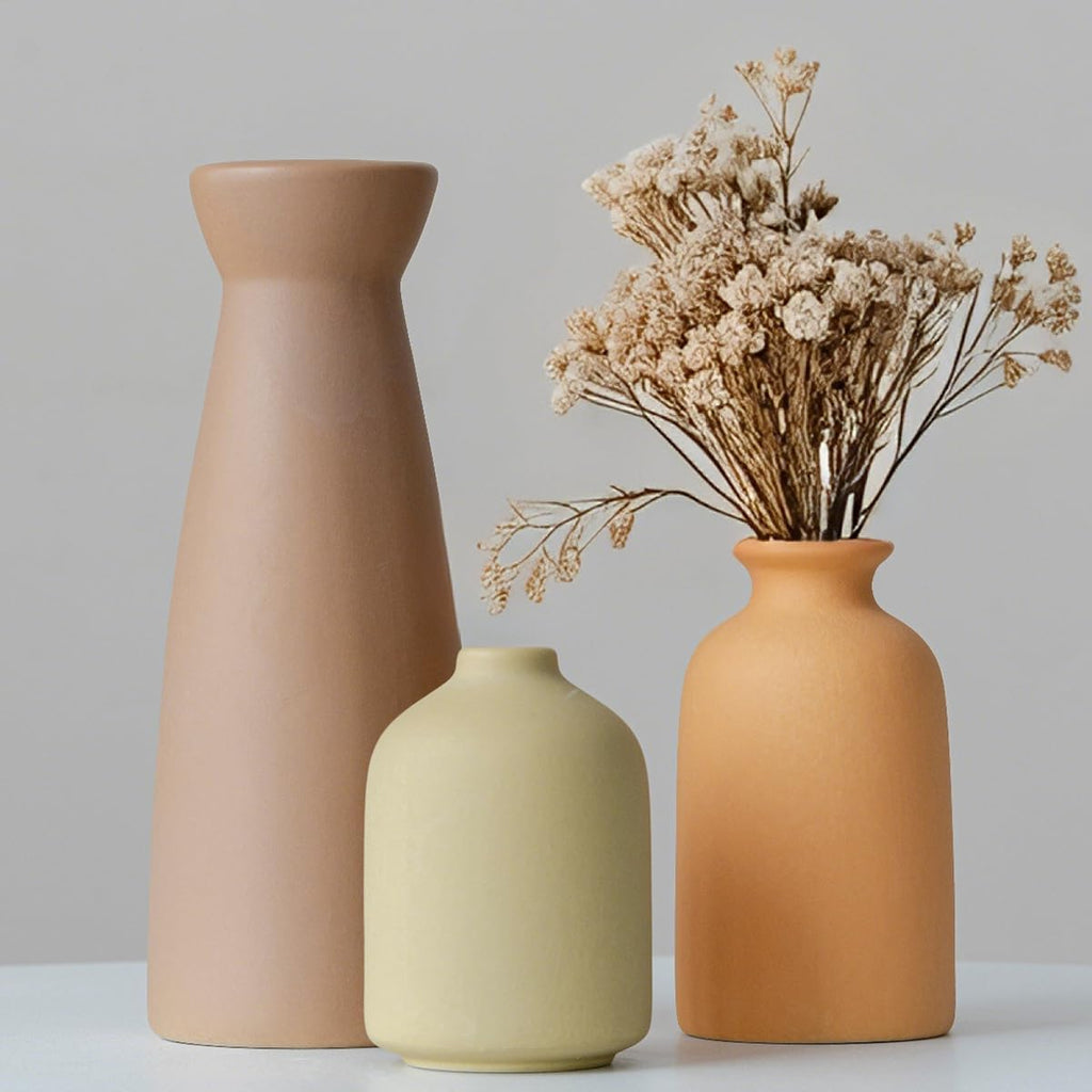 Boho Brown Vase Set — Set of 3 — Brown Mix